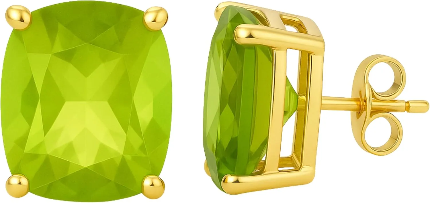 Women's 8x10 Cushion Princess Cut Gemstone 18k Gold Plated Gemstone Stud Earrings - Birthstone Stud for Her