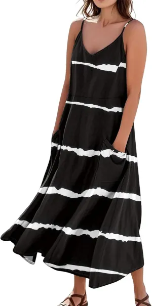 Women's Boho Sundress 2025 Floral Adjustable Spaghetti Strap V Neck Long Maxi Dress Summer Beach Flowy Sundress