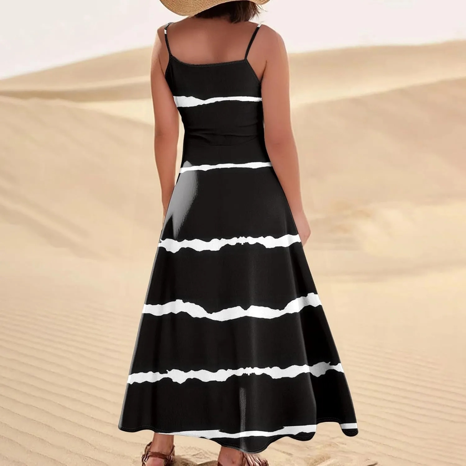 Women's Boho Sundress 2025 Floral Adjustable Spaghetti Strap V Neck Long Maxi Dress Summer Beach Flowy Sundress