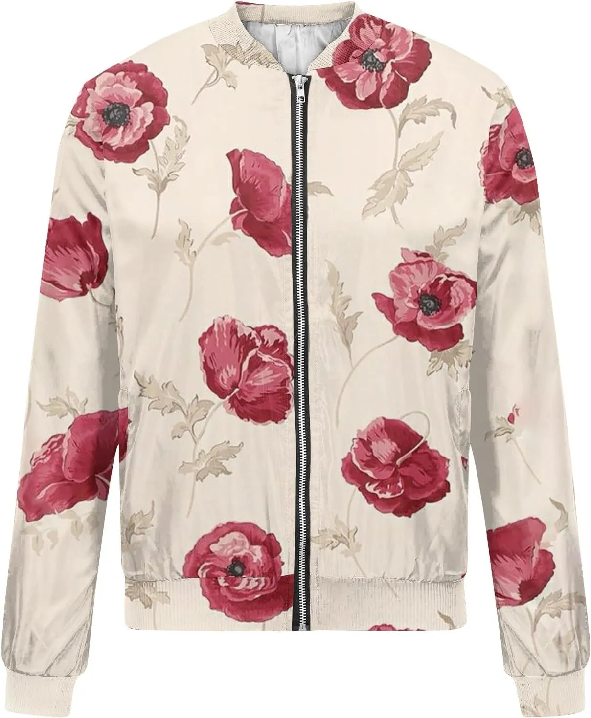 Women's Bomber Jacket Long Sleeve Casual Coat Zip Up Outerwear Windbreaker with Pockets