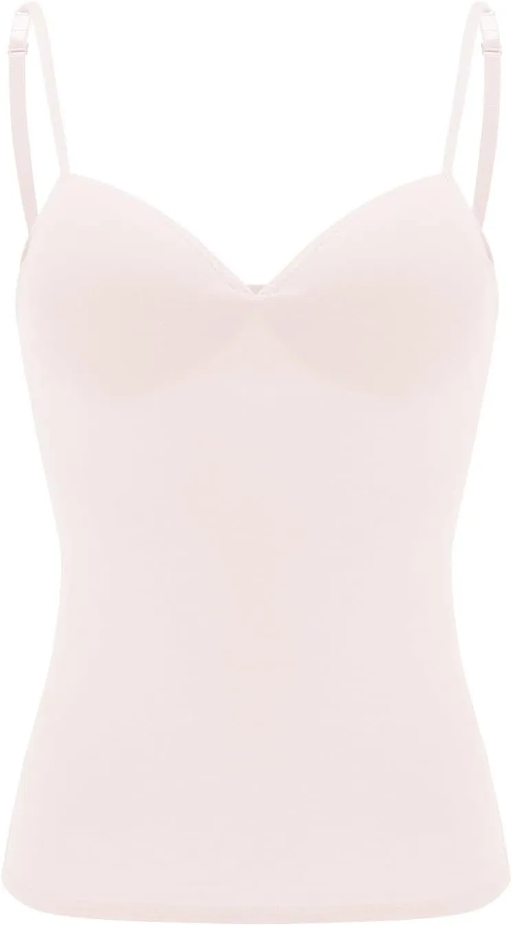 Womens Camisole Tank Tops V Neck Built in Bra Tank Tops Casual Adjustable Spaghetti Strap Camisole Padded Tops