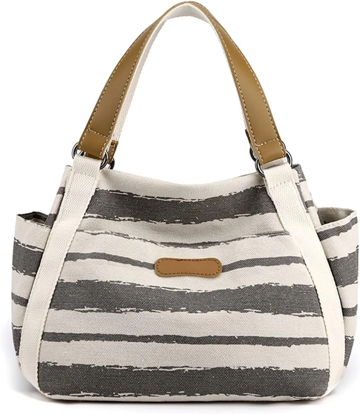 Women's Canvas Tote Bags with Zipper Fashion Ladies PU Leather Top Handle Bags Trendy Waterproof Cross Body Bag