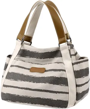 Women's Canvas Tote Bags with Zipper Fashion Ladies PU Leather Top Handle Bags Trendy Waterproof Cross Body Bag