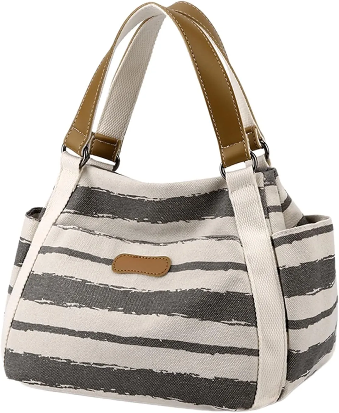 Women's Canvas Tote Bags with Zipper Fashion Ladies PU Leather Top Handle Bags Trendy Waterproof Cross Body Bag