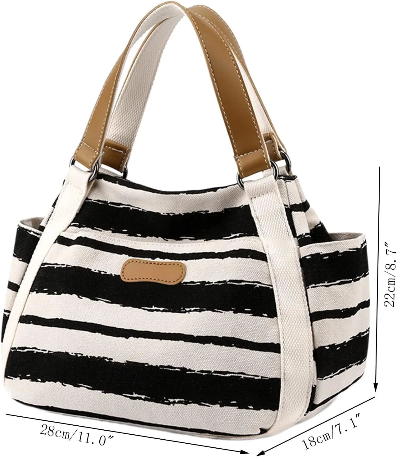 Women's Canvas Tote Bags with Zipper Fashion Ladies PU Leather Top Handle Bags Trendy Waterproof Cross Body Bag