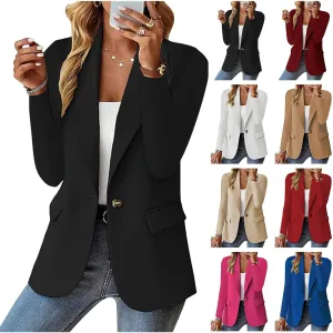 Womens Casual Fashion Jackets Button Suit Blazers Dressy Long Sleeve Jacket Full Lined Pocket Blazer Business Tops