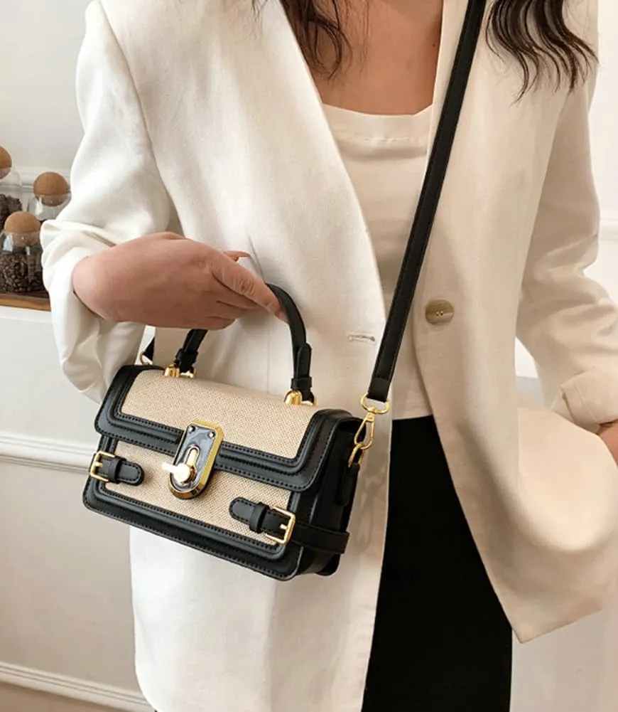 Womens Chic Crossbody Shoulder Bags Small Totes PU Leather Evening Clutch Purse Splicing Handbag Elegant Satchel