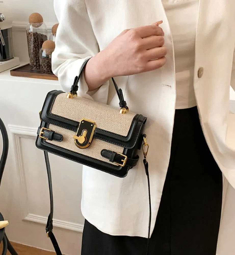 Womens Chic Crossbody Shoulder Bags Small Totes PU Leather Evening Clutch Purse Splicing Handbag Elegant Satchel