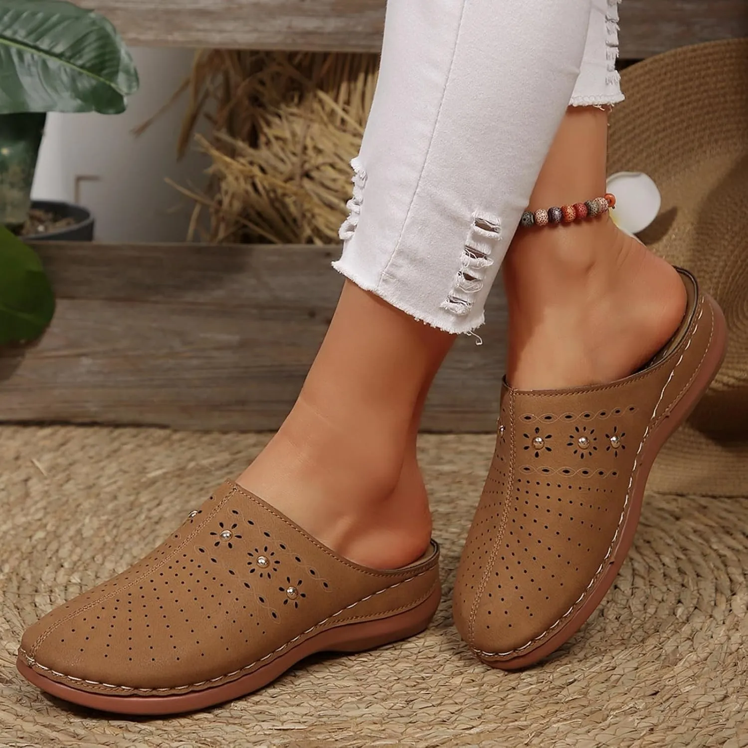 Womens Clogs Mules Arch Support Slip On Closed Toe Wedge Sandals Summer Comfortable Backless Casual Beach Walking Shoes