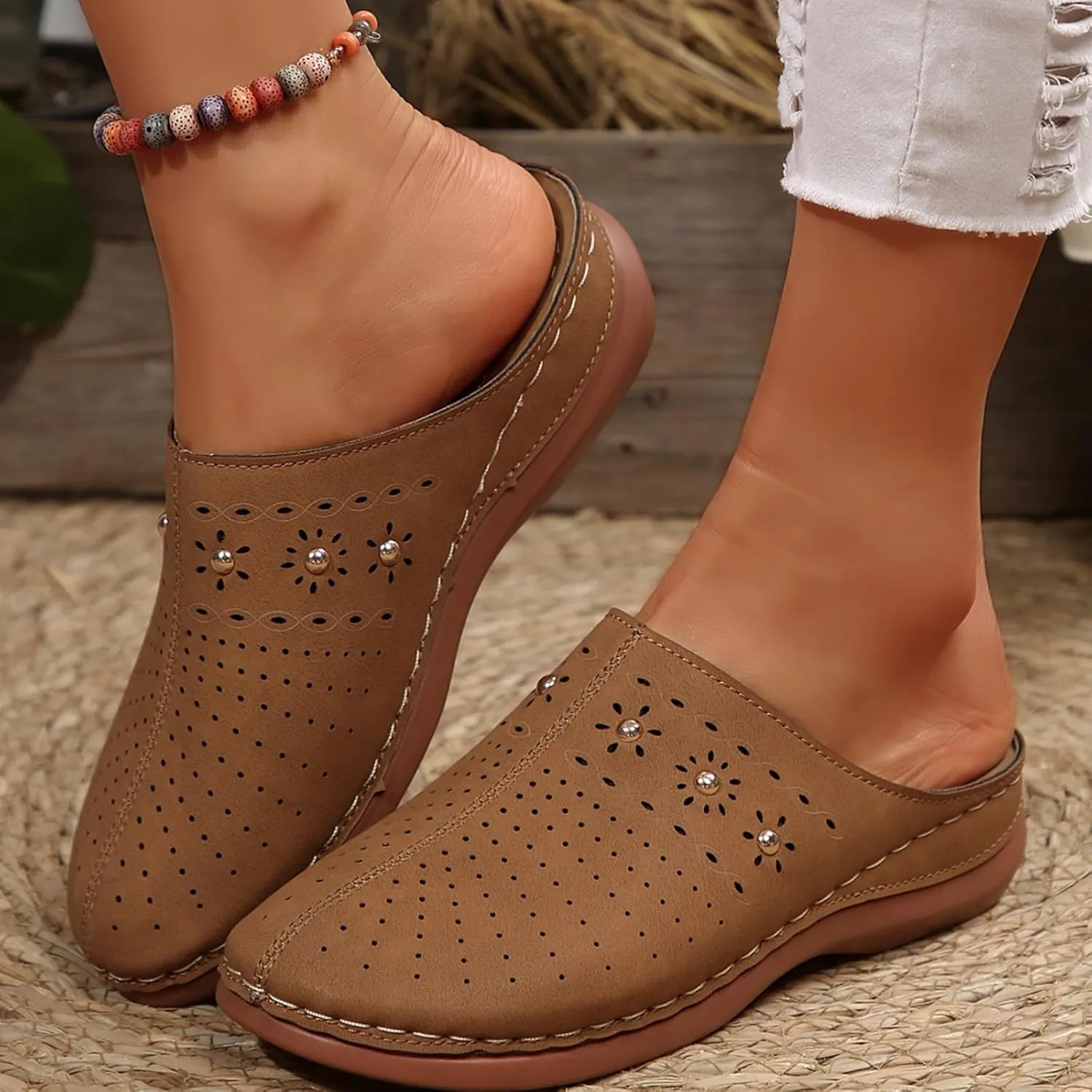 Womens Clogs Mules Arch Support Slip On Closed Toe Wedge Sandals Summer Comfortable Backless Casual Beach Walking Shoes