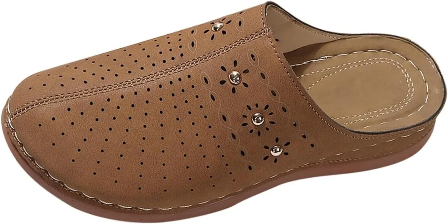Womens Clogs Mules Arch Support Slip On Closed Toe Wedge Sandals Summer Comfortable Backless Casual Beach Walking Shoes
