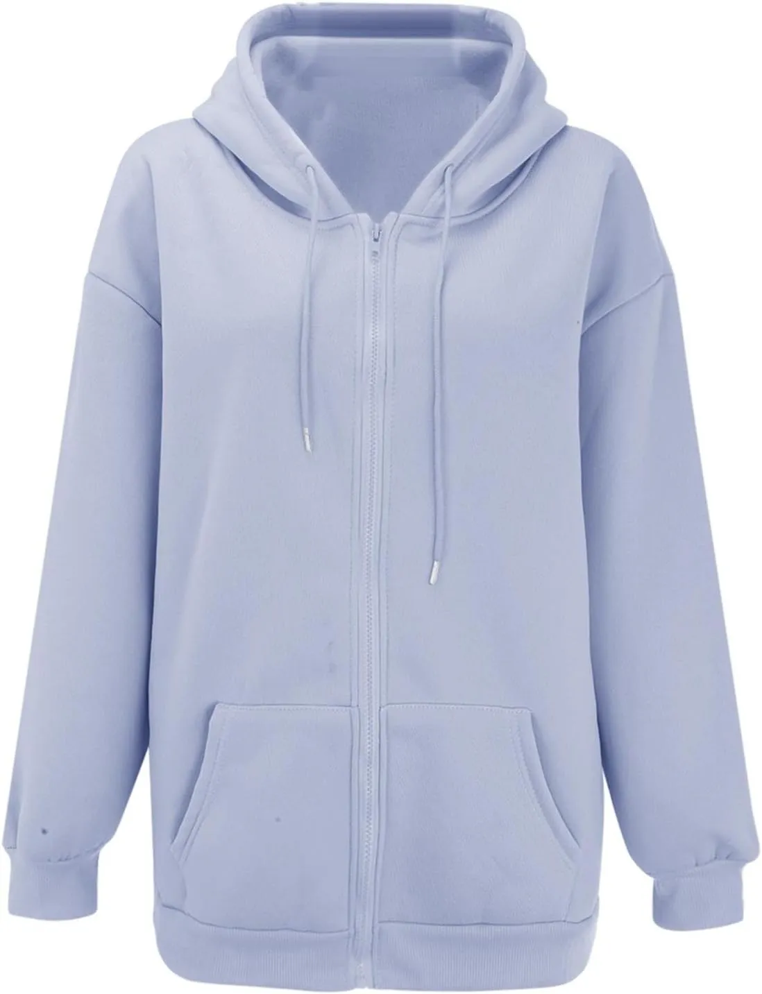 Women's Fall Jacket Oversized Pocket Sweatshirt Casual Drawstring Clothing Zipper Track Jacket Solid