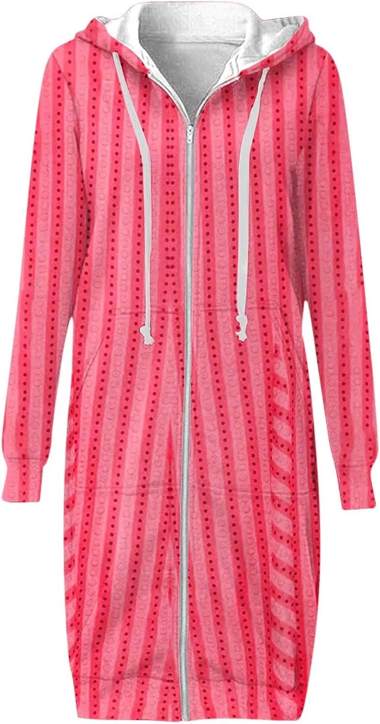 Womens Fall Jackets 2024 Vintage Striped Baggy Hoodies Long Sleeve Winter Coats Loose Fitted Tops Outerwear