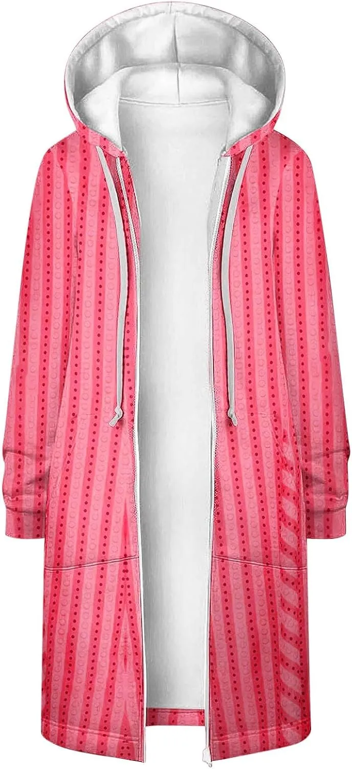 Womens Fall Jackets 2024 Vintage Striped Baggy Hoodies Long Sleeve Winter Coats Loose Fitted Tops Outerwear