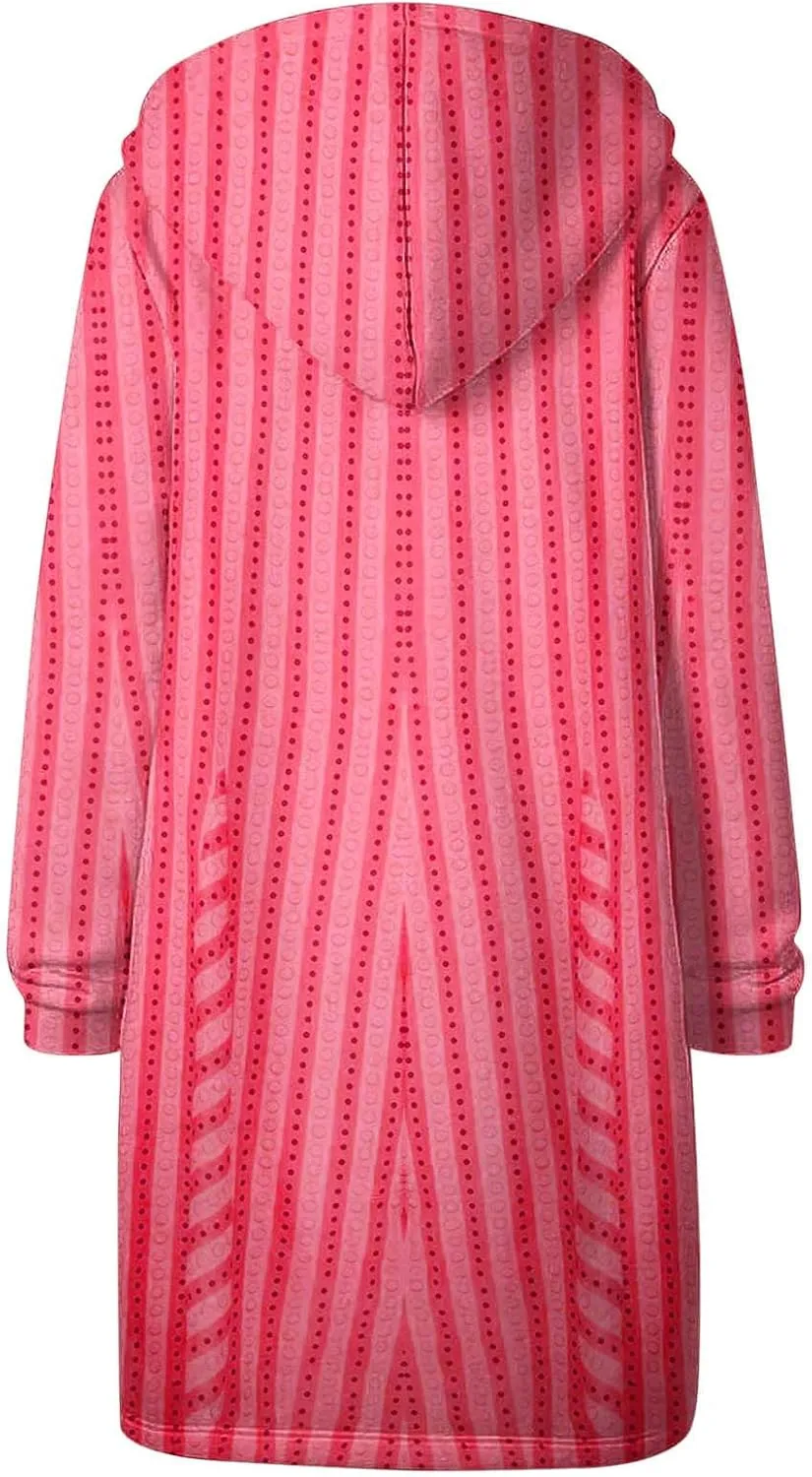 Womens Fall Jackets 2024 Vintage Striped Baggy Hoodies Long Sleeve Winter Coats Loose Fitted Tops Outerwear
