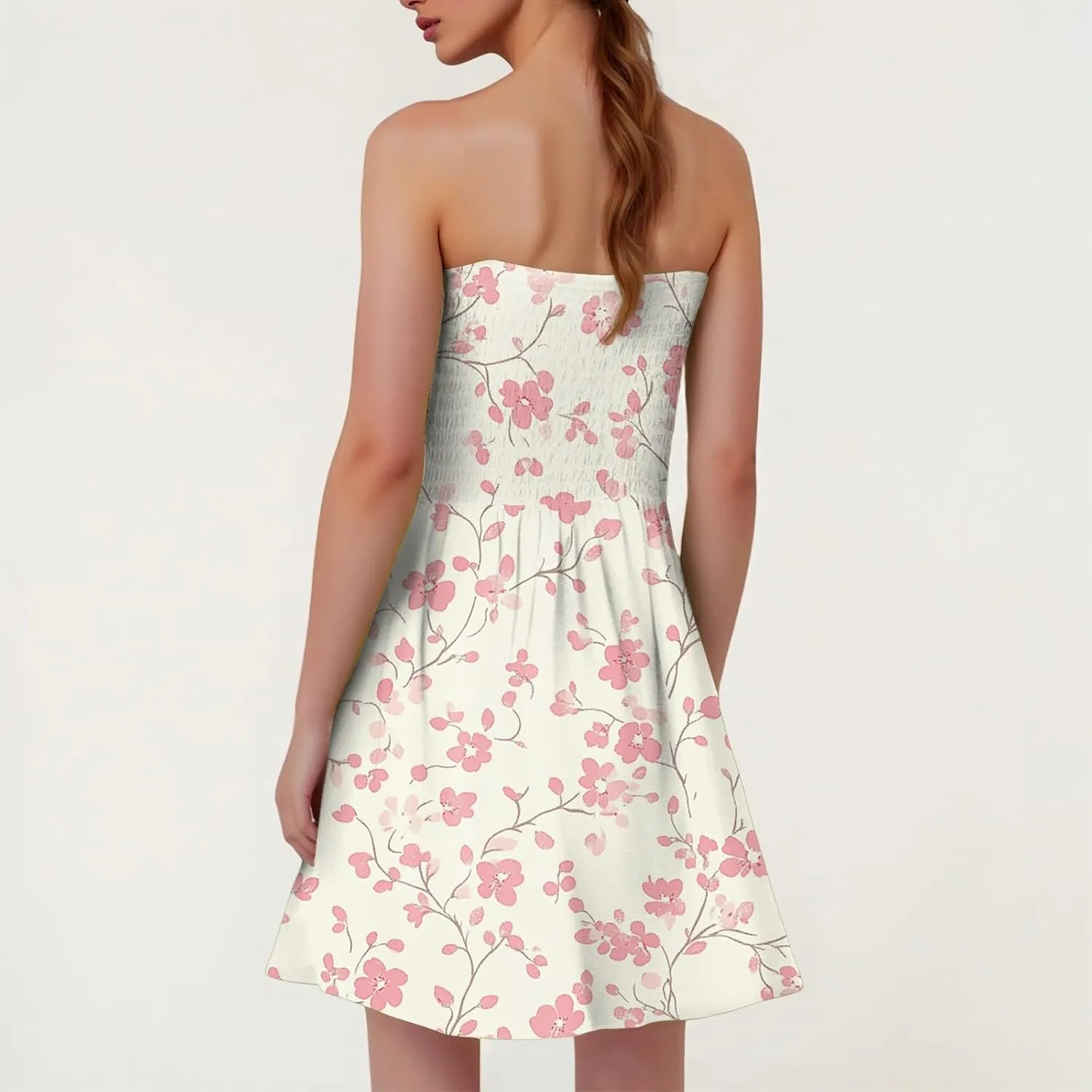 Women's Floral Tube Top Dress Cute Strapless Dress A Line Beach Vacation Sundress Smocked Boho Summer Sundresses