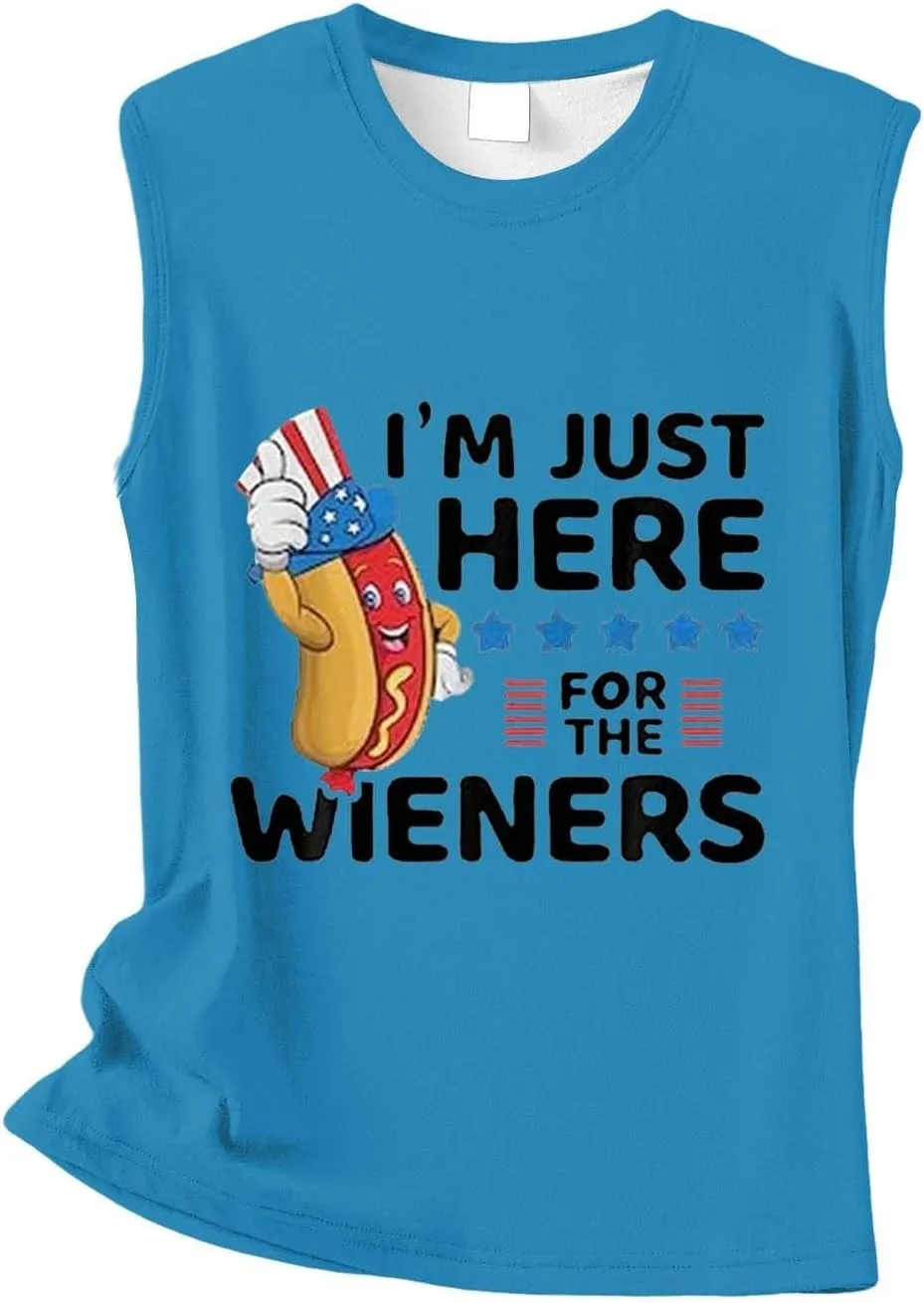 Womens I'm Just Here for The Wieners Tank Tops 4th of July Shirts American Flag Patriotic Plus Size Sleeveless Tee