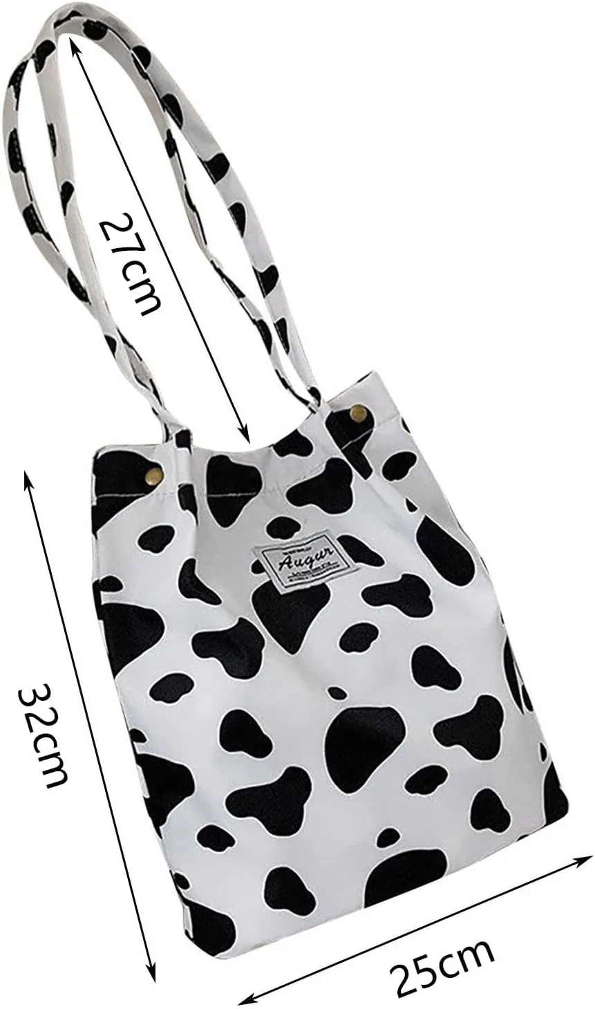 Women's Korean Version Cow Butterfly Printed Shoulder Bags Student Retro Canvas Bag Canvas Shoulder Bag (C, One Size)