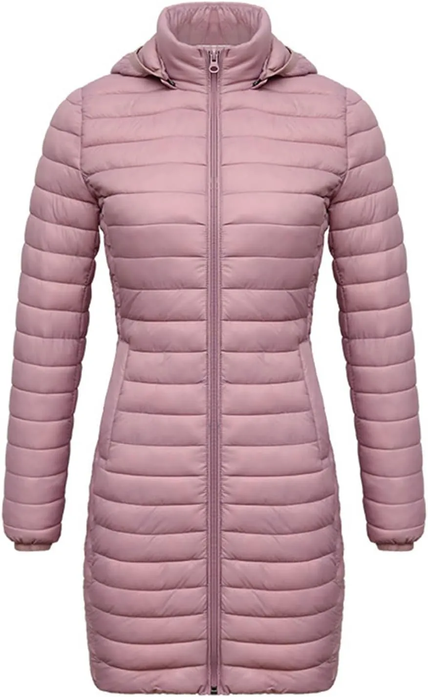 Women's Lightweight Puffer Jackets Winter Warm Long Sleeve Zip Quilted Padded Jacket Plus Size Down Jackets With Hood