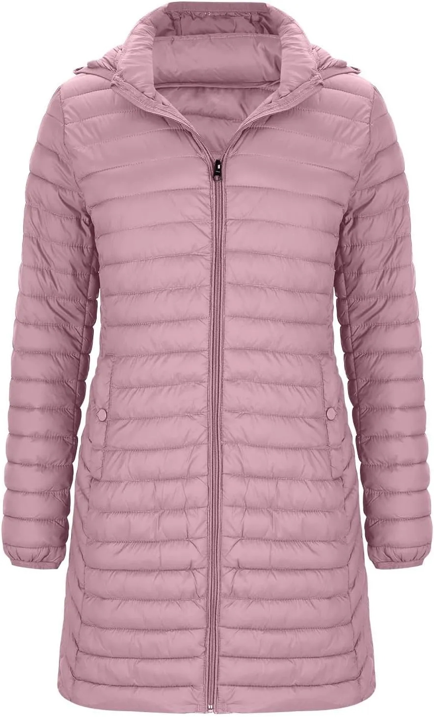 Women's Lightweight Puffer Jackets Winter Warm Long Sleeve Zip Quilted Padded Jacket Plus Size Down Jackets With Hood