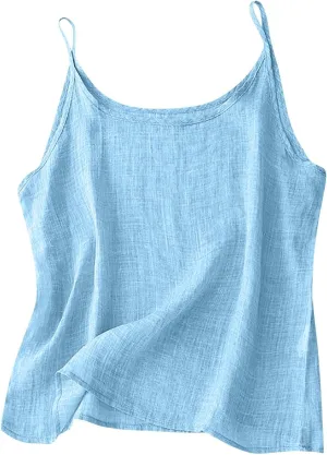 Womens Linen Tank Top Sleeveless Spaghetti Strap Top Casual Solid Color Tops Dressy Fashion Tops Summer Flowy Tank Top