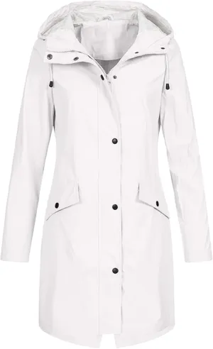 Women's Long Raincoat Jacket Solid Color Zipper Down Windproof Hooded Jackets Outdoor Lightweight Oversized Coats