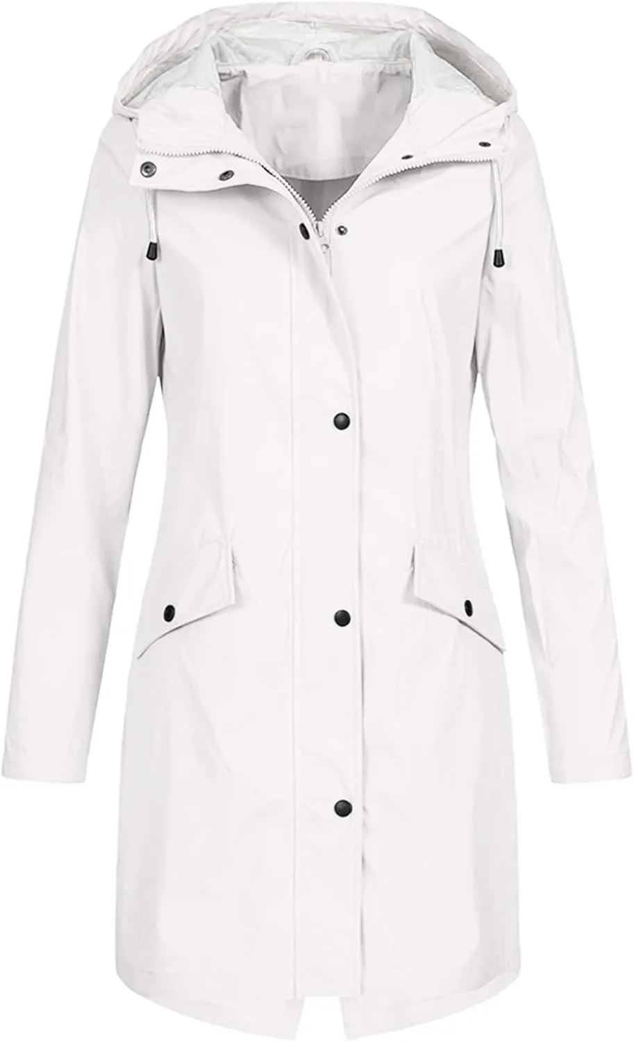 Women's Long Raincoat Jacket Solid Color Zipper Down Windproof Hooded Jackets Outdoor Lightweight Oversized Coats