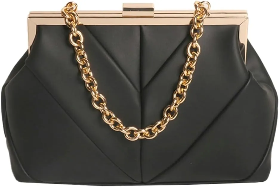 Womens Pleated Evening Clutch Purse Chic Tote Bags Soft Shoulder Crossbody Bag Handbag with Chain Dinner Party Wedding