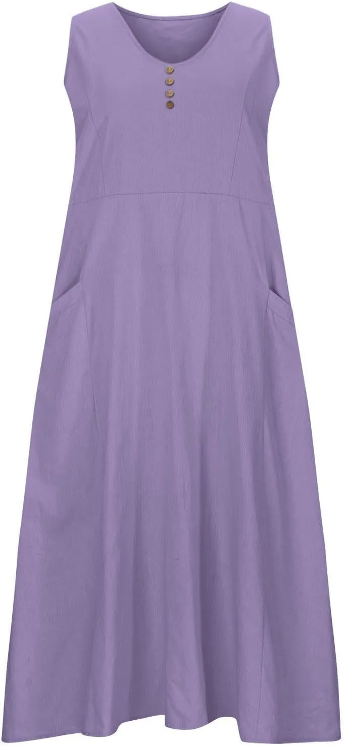 Women's Plus Size Summer Floral Dresses 2025 Trendy Sleeveless Dresses Casual Baggy Flowy Maxi Sun Dresses Pocket