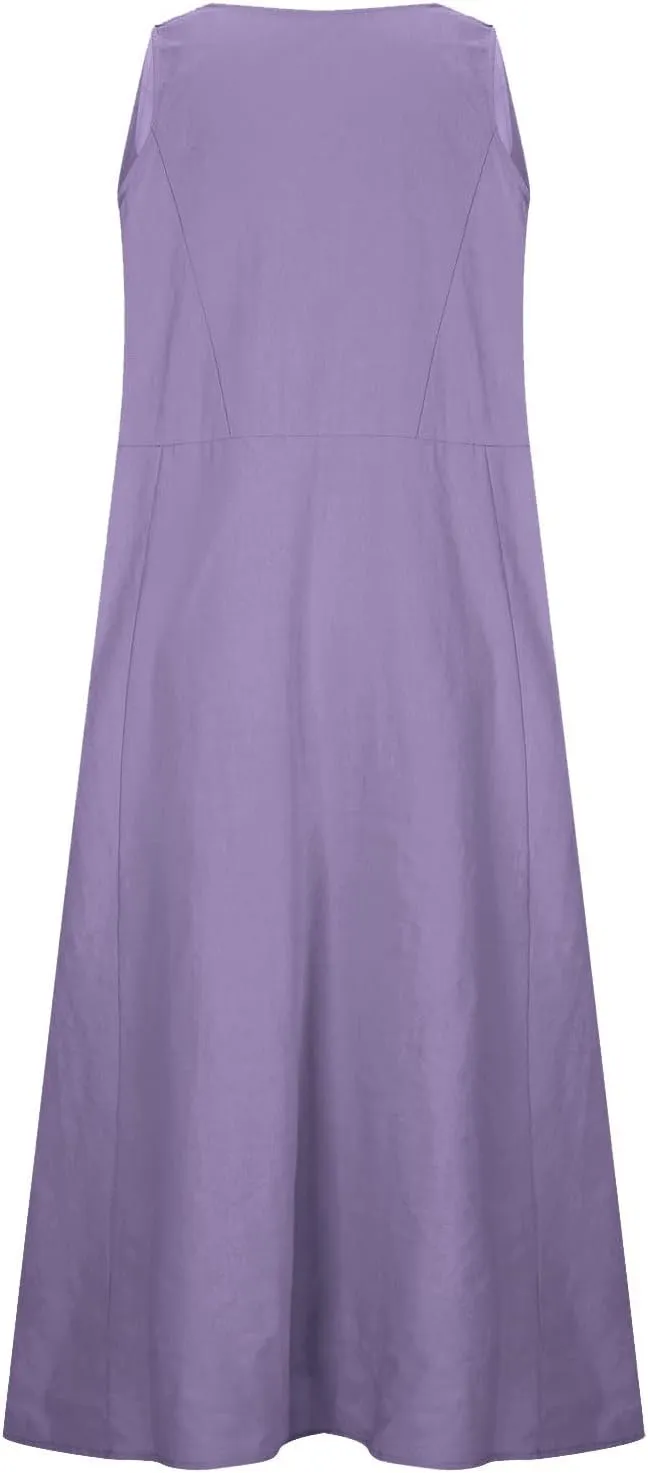 Women's Plus Size Summer Floral Dresses 2025 Trendy Sleeveless Dresses Casual Baggy Flowy Maxi Sun Dresses Pocket
