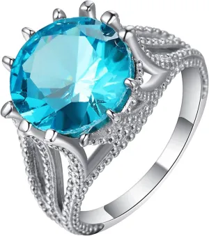 Womens Ring Set, Ring Jewelry Dainty with Round Light Blue Cubic Zirconia Memorial Jewelry for Women