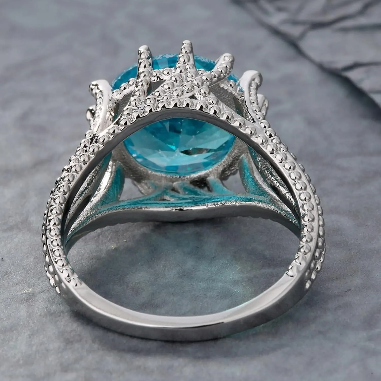 Womens Ring Set, Ring Jewelry Dainty with Round Light Blue Cubic Zirconia Memorial Jewelry for Women