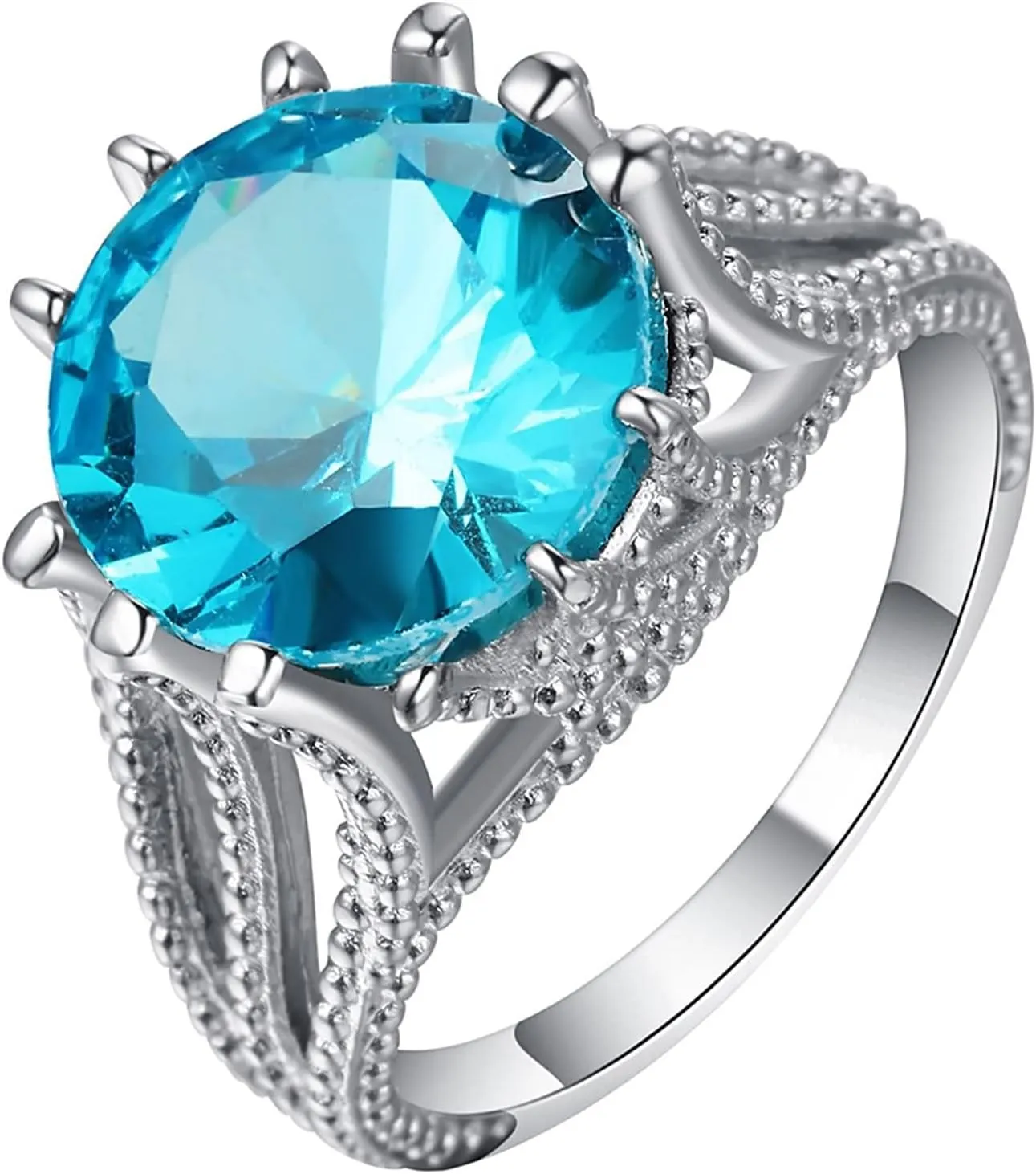 Womens Ring Set, Ring Jewelry Dainty with Round Light Blue Cubic Zirconia Memorial Jewelry for Women