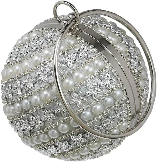 Women's Round Ball Clutch Bag Rhinestones Evening Bag Sparkly Sequin Shoulder Bag Bridal Wedding Purse