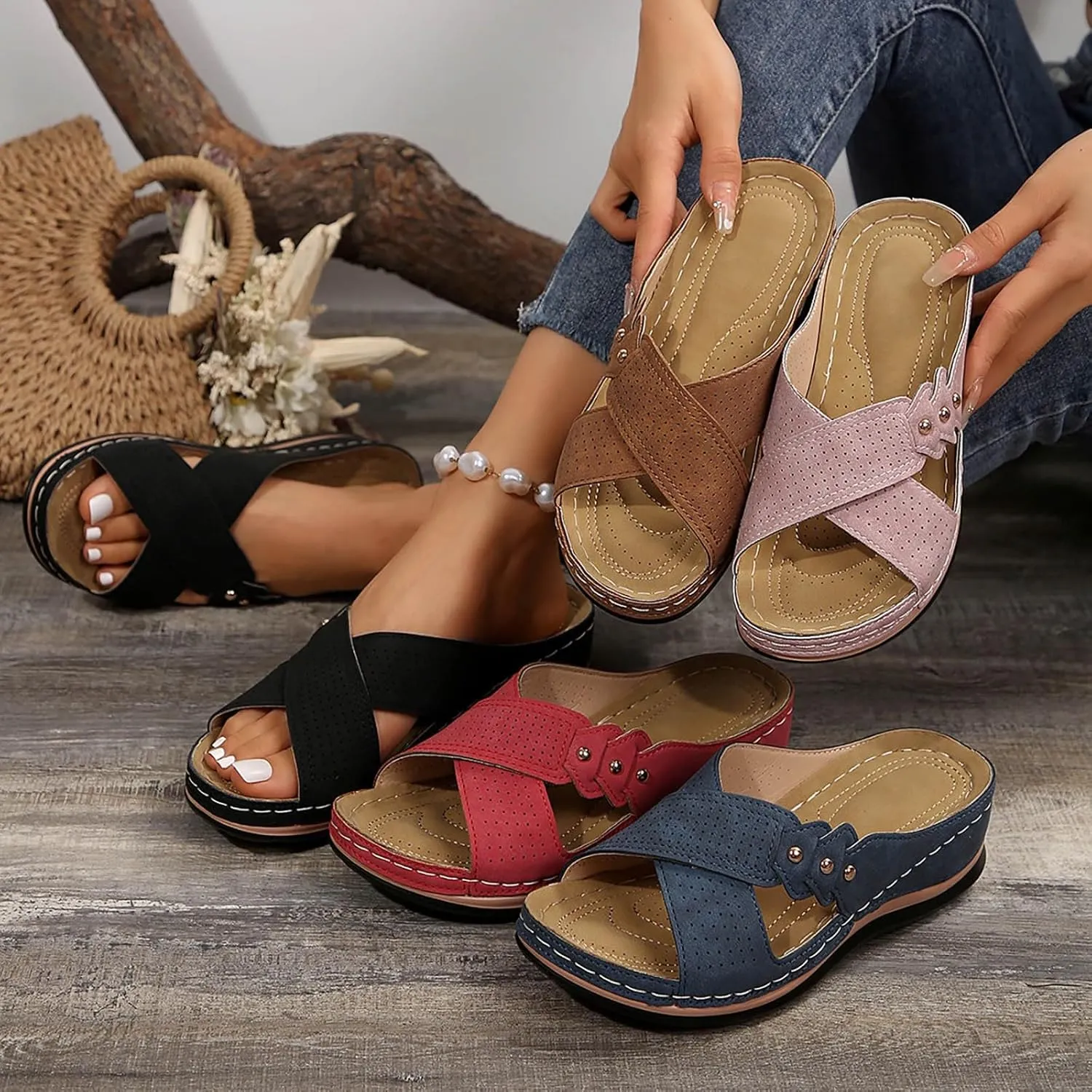 Womens Sandals Wedge Comfortable Slippers Orthopedic Wedge Sandalias Slip on Platform Sandals Beach Shoes2