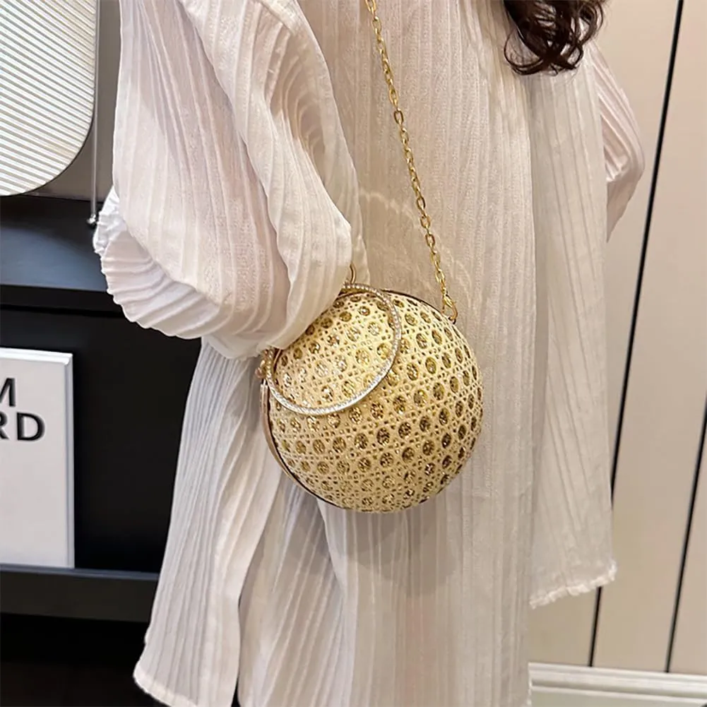 Women's Sequin Glitter Ball Sparkly Diamond Shoulder Bag, Vintage Chain Clutch Crossbody Bag, Ring Dinner Party Tote Purse