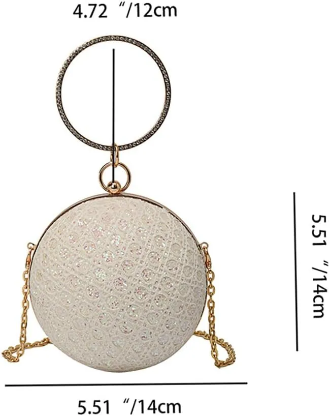 Women's Sequin Glitter Ball Sparkly Diamond Shoulder Bag, Vintage Chain Clutch Crossbody Bag, Ring Dinner Party Tote Purse