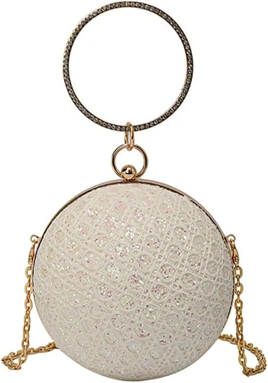 Women's Sequin Glitter Ball Sparkly Diamond Shoulder Bag, Vintage Chain Clutch Crossbody Bag, Ring Dinner Party Tote Purse