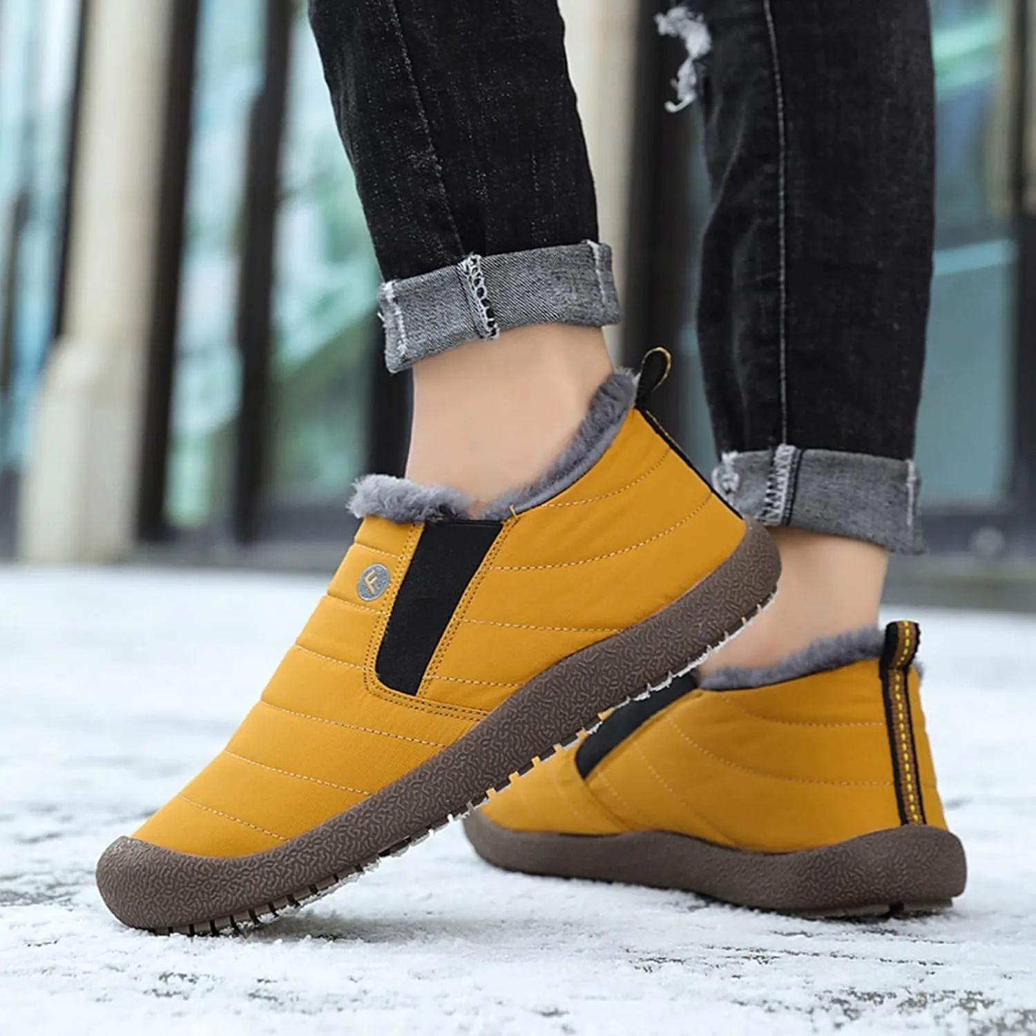 Womens Snow Boots Slip ons Women's Waterproof Winter Snow Boots Women's Black Leather Winter Boots Outdoor Boots Women Warm Botas Para La Nieve Para Mujer