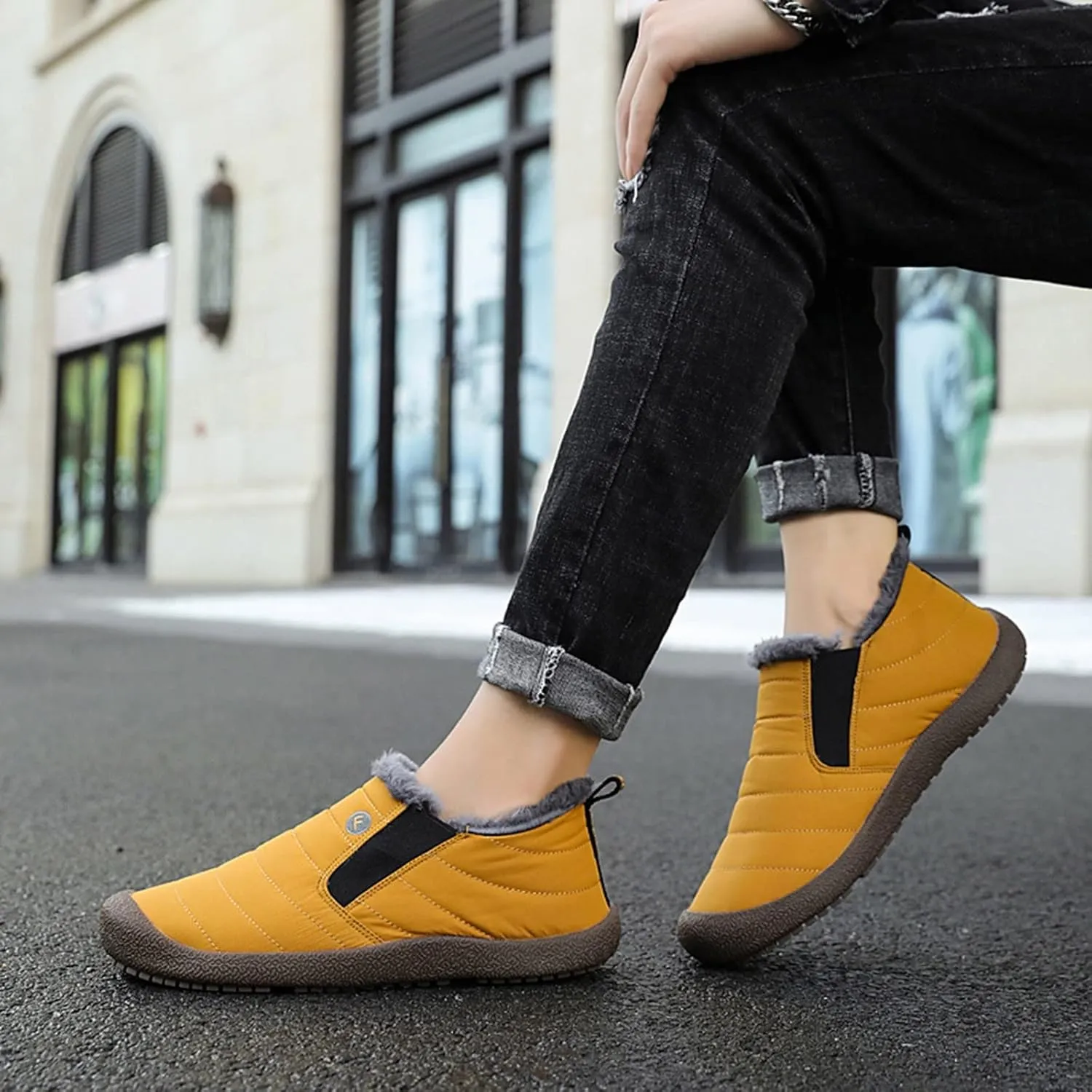 Womens Snow Boots Slip ons Women's Waterproof Winter Snow Boots Women's Black Leather Winter Boots Outdoor Boots Women Warm Botas Para La Nieve Para Mujer