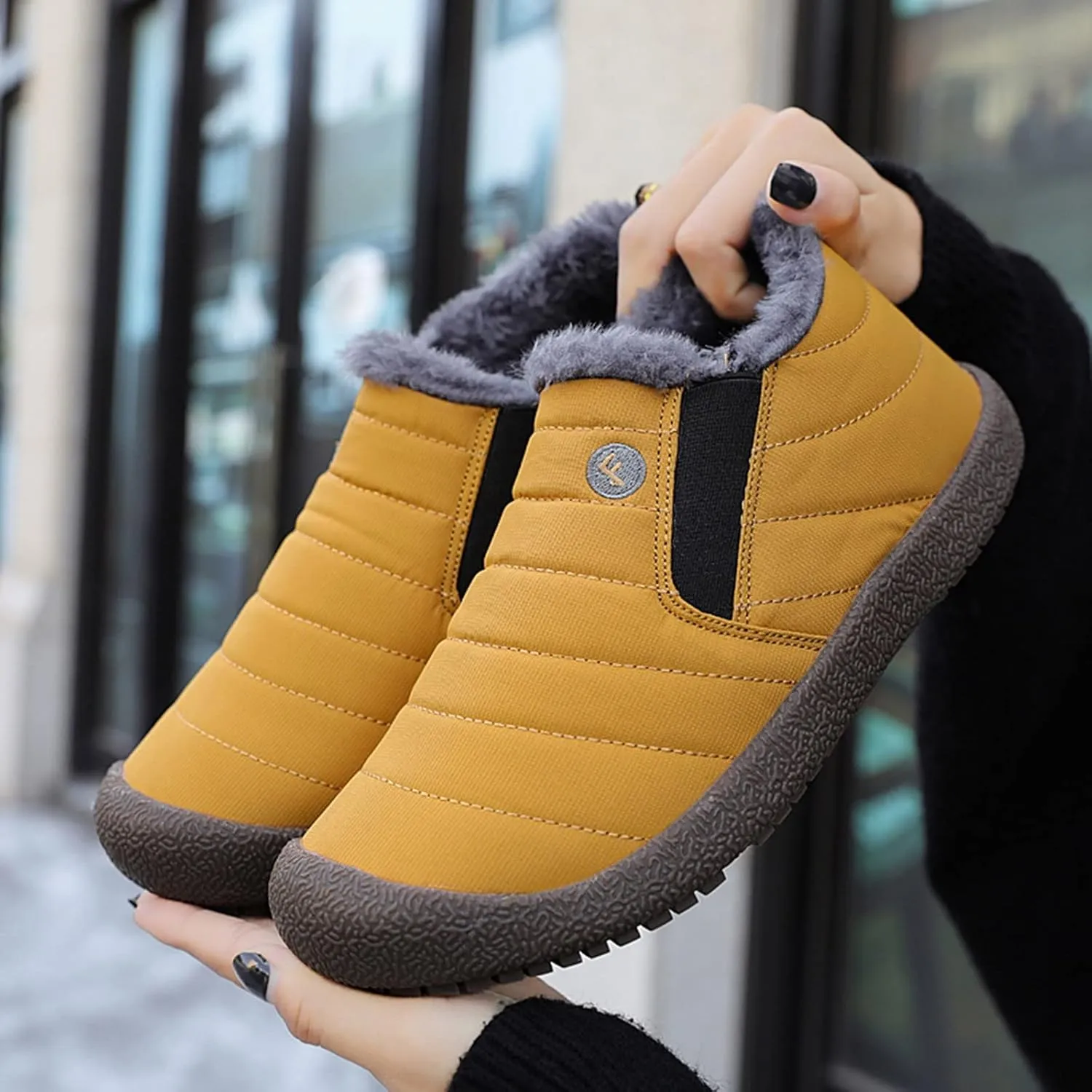 Womens Snow Boots Slip ons Women's Waterproof Winter Snow Boots Women's Black Leather Winter Boots Outdoor Boots Women Warm Botas Para La Nieve Para Mujer