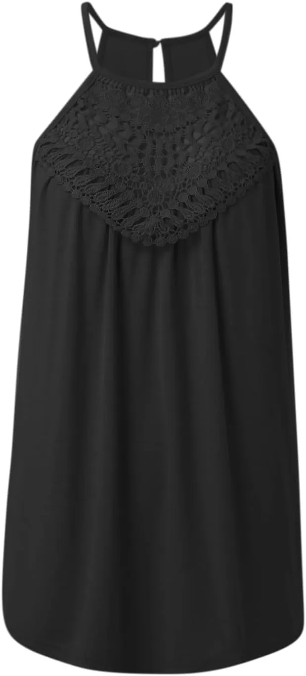 Women's Summer Halter Spaghetti Strap Flowy Tank Tops Sleeveless Shirts Blouses Lace Cami Camisole