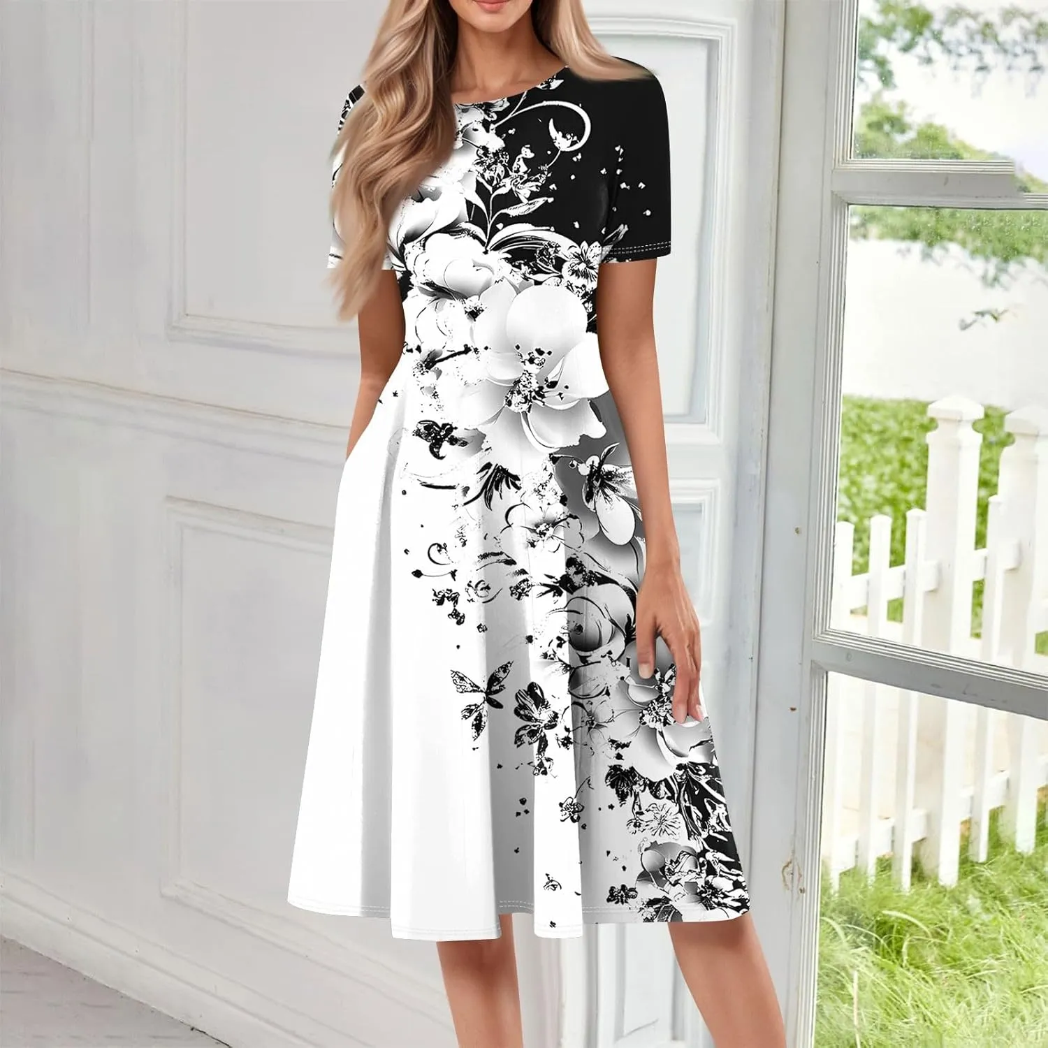 Womens Summer Travel Dress 2025 Short Sleeve Midi Work Casual Teacher Outfits
