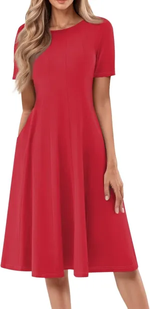 Womens Summer Travel Dress 2025 Short Sleeve Midi Work Casual Teacher Outfits