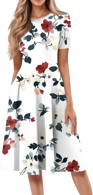Womens Summer Travel Dress 2025 Short Sleeve Midi Work Casual Teacher Outfits