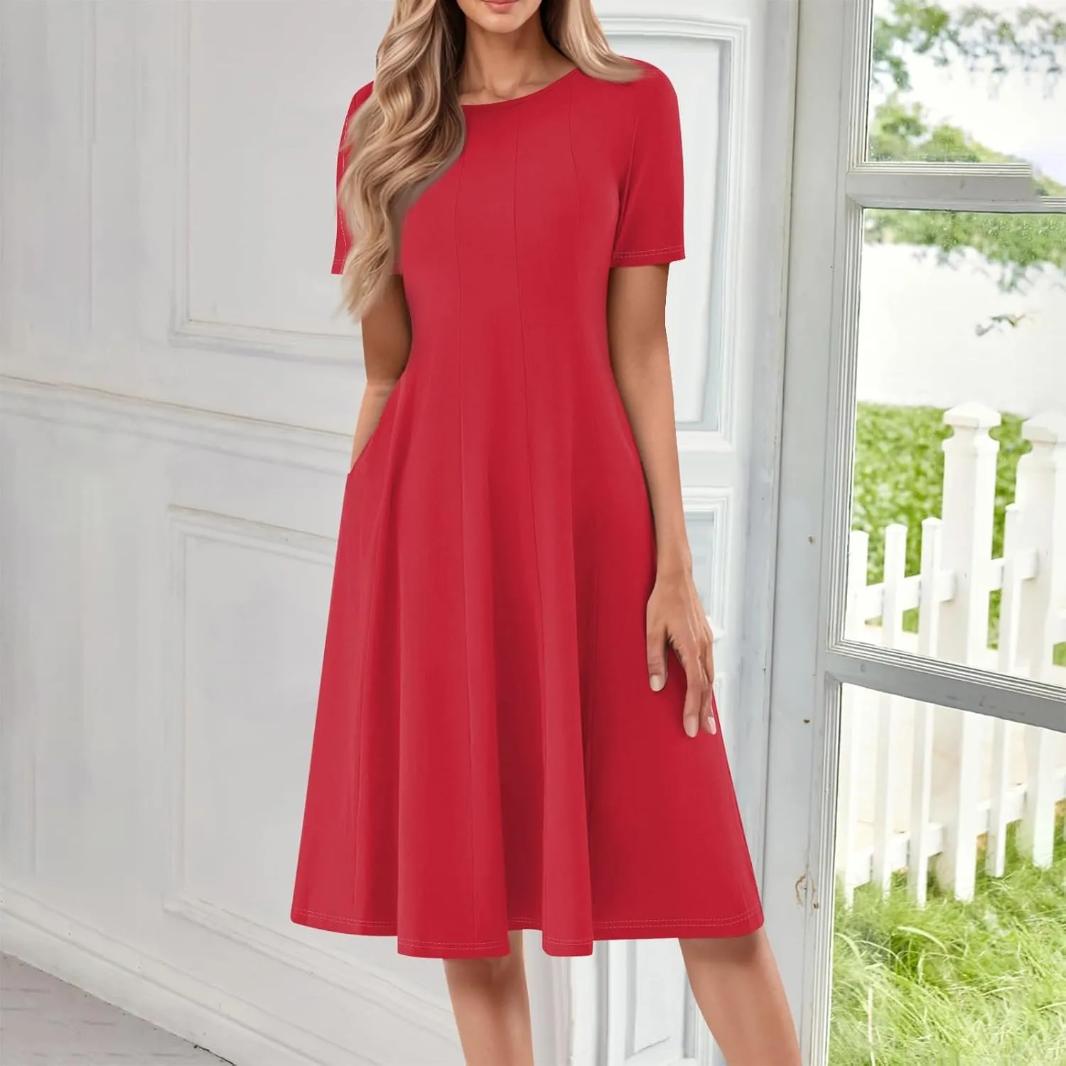Womens Summer Travel Dress 2025 Short Sleeve Midi Work Casual Teacher Outfits