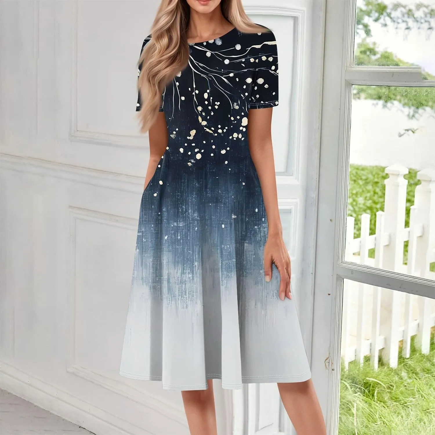 Womens Summer Travel Dress 2025 Short Sleeve Midi Work Casual Teacher Outfits