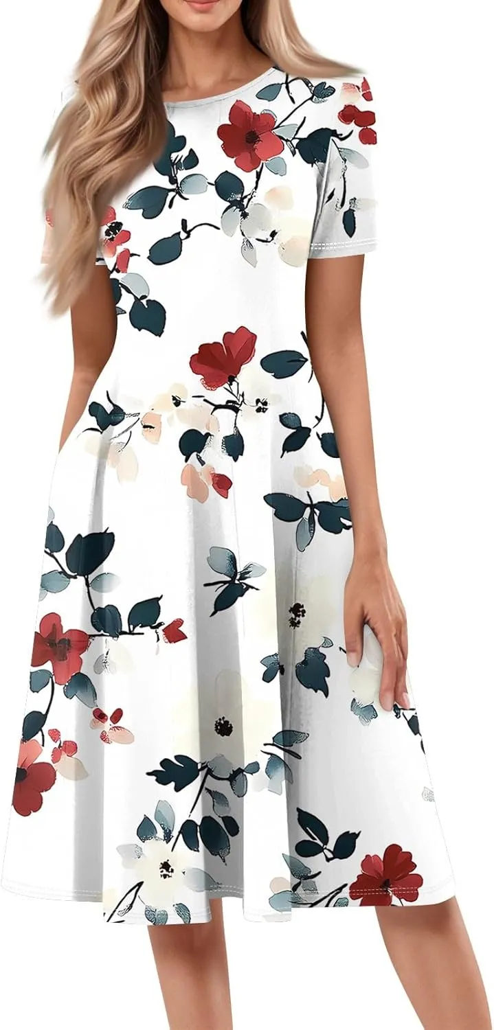Womens Summer Travel Dress 2025 Short Sleeve Midi Work Casual Teacher Outfits