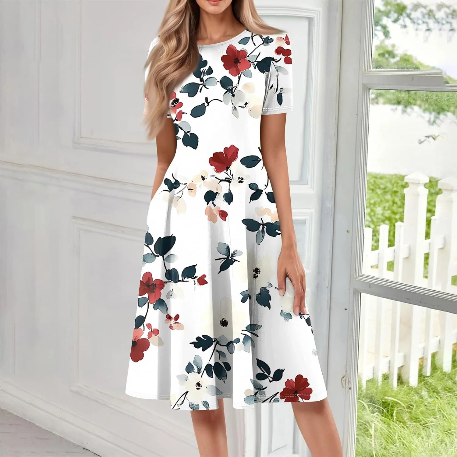 Womens Summer Travel Dress 2025 Short Sleeve Midi Work Casual Teacher Outfits