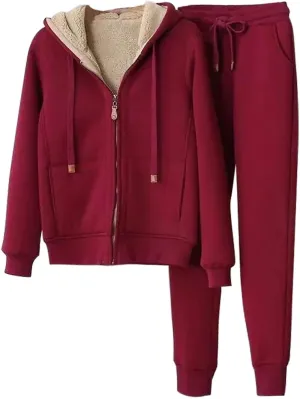Womens Sweatsuits 2 Piece Set Zip Up Hooded Sweatshirt Jogging Pants Sherpa Fleece Lined Hoodie Thicken Warm Tracksuit